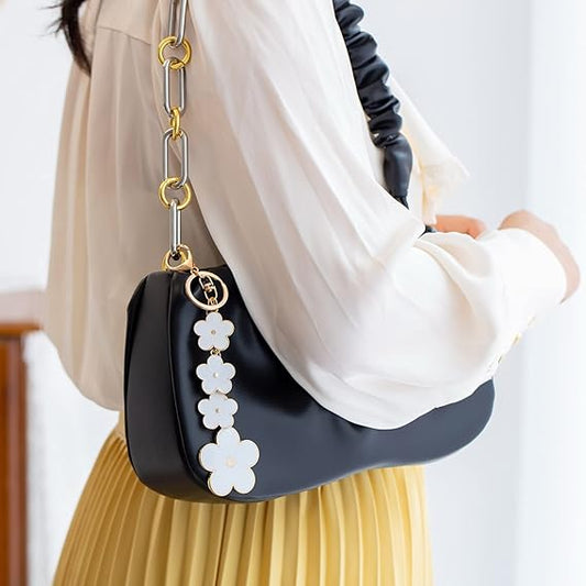 Women's Flower Bag Charms Enameled Keychain Purse Accessories