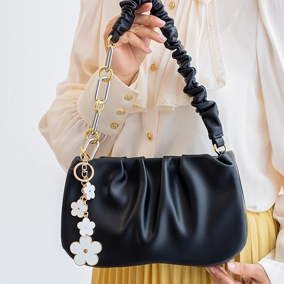 Women's Flower Bag Charms Enameled Keychain Purse Accessories