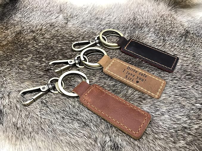 PERSONALIZED Leather KEYCHAIN, Coordinates Key Chain, 3rd Anniversary, Gift for Birthday, Keyfob, Best Gift Brown